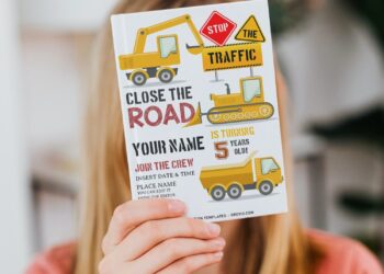 (Free Editable PDF) Super Cool Construction Themed Birthday Invitation Templates with construction signs
