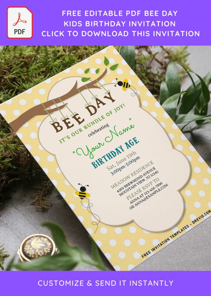 (Free Editable PDF) Happy Bee Day Birthday Invitation Templates with 