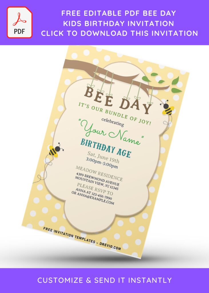 Invitation Template of (Free Editable PDF) Happy Bee Day Birthday Invitation Templates 2