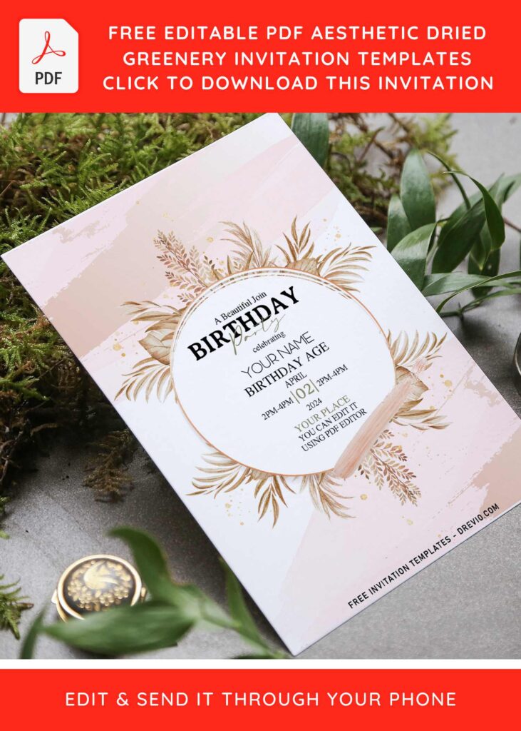 Invitation Template of (Free Editable PDF) Aesthetic Dried Greenery Invitation Templates 4