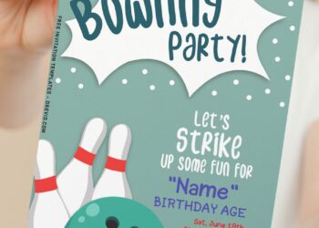 (Free Editable PDF) Strike Up Fun Bowling Birthday Invitation Templates with bowling ball