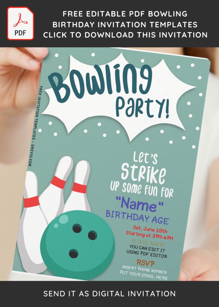 (Free Editable PDF) Strike Up Fun Bowling Birthday Invitation Templates with bowling ball