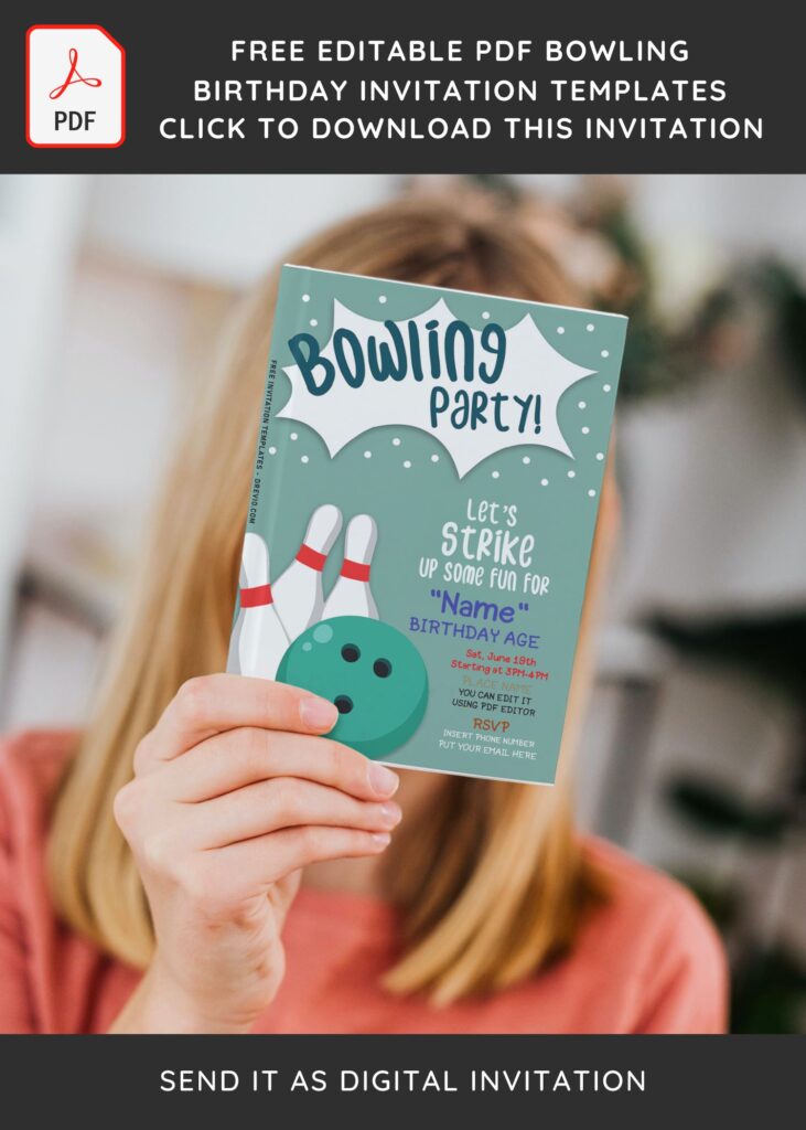 (Free Editable PDF) Strike Up Fun Bowling Birthday Invitation Templates