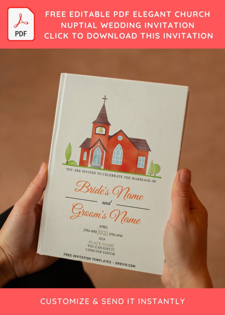 (Free Editable PDF) Beautiful Church Wedding Invitation Templates with portrait orientation