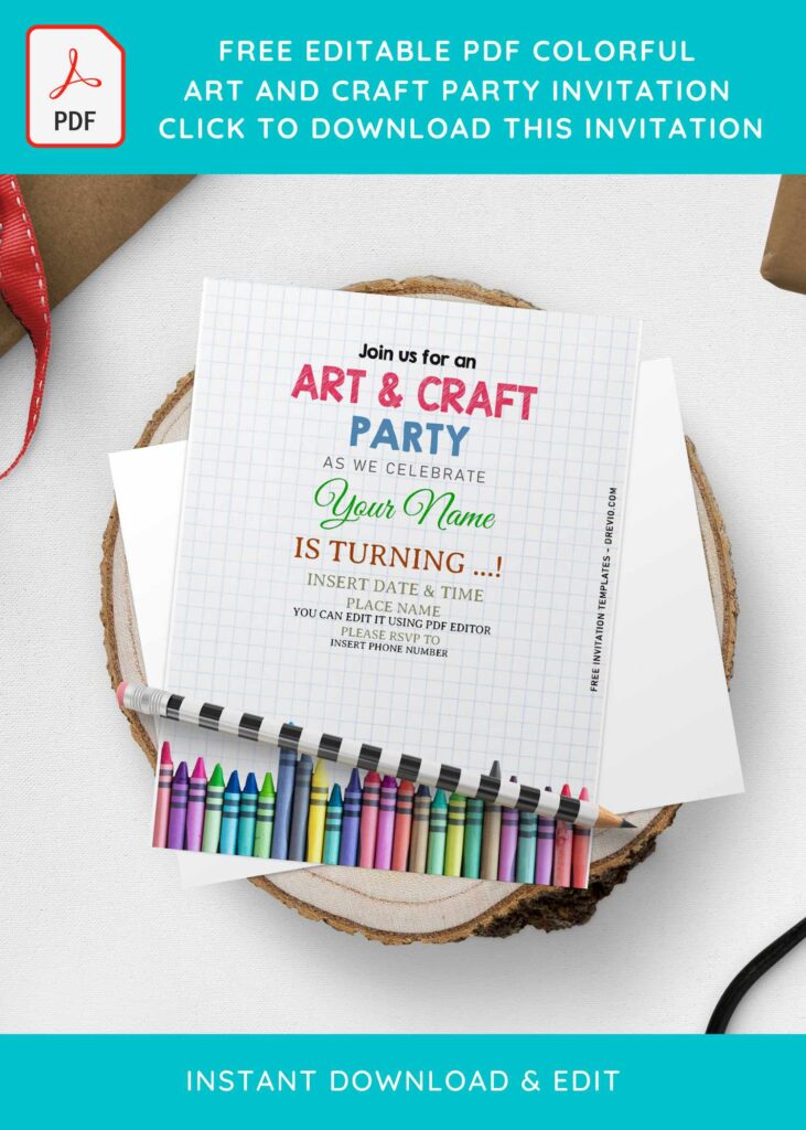 (Free Editable PDF) Colorful Art & Craft Party Invitation Templates with cute text