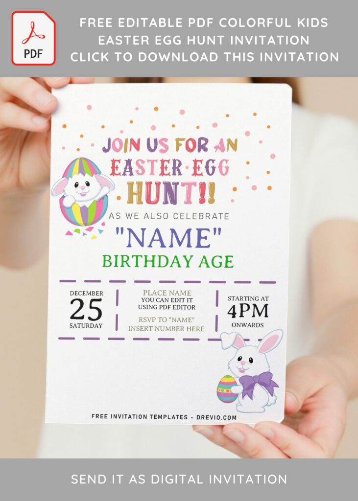(Free Editable PDF) Colorful Easter Egg Hunt Birthday Invitation Templates