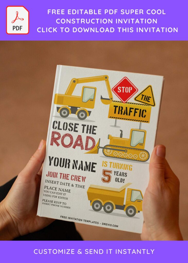 (Free Editable PDF) Super Cool Construction Themed Birthday Invitation Templates with cute wording