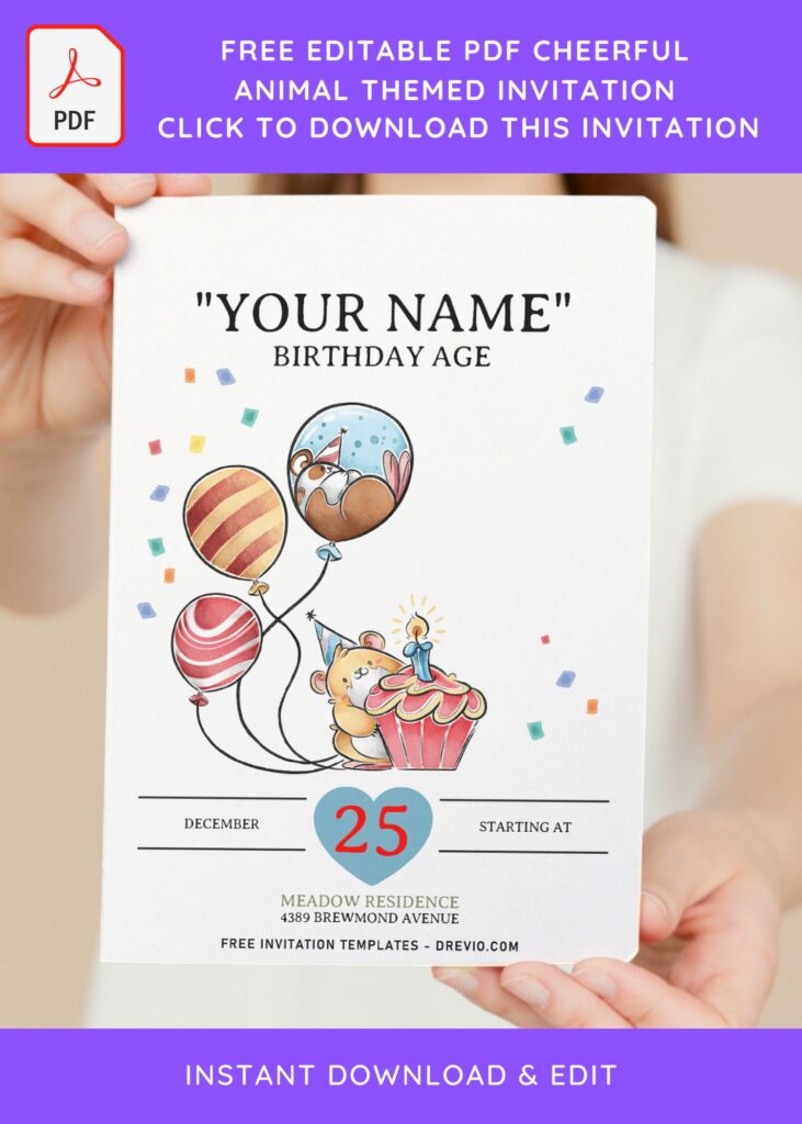 (Free Editable PDF) Cheerful Animal Themed Birthday Invitation Templates with cute wording