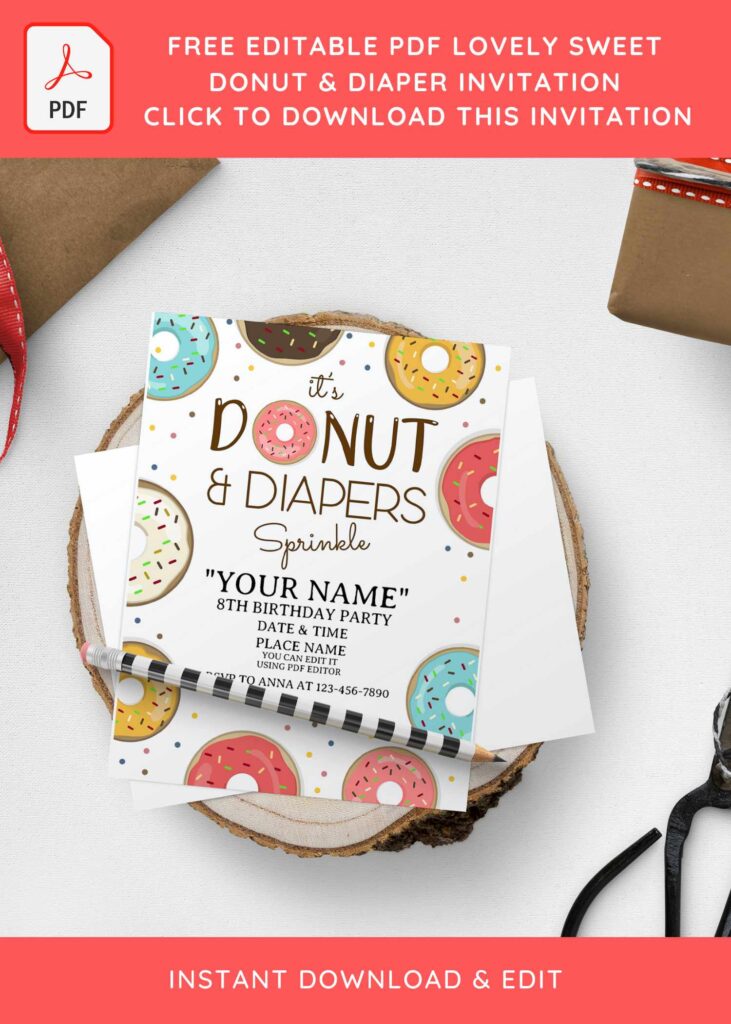 (Free Editable PDF) Lovely Donut And Diaper Invitation Templates with portrait design
