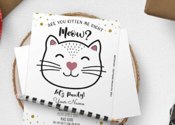 (Free Editable PDF) Lovely Cute Kitten Meow Birthday Invitation Templates with cute wordings