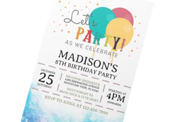 (Free Editable PDF) Fun Let's Party Kids Birthday Invitation Templates with beautiful blue watercolor accent
