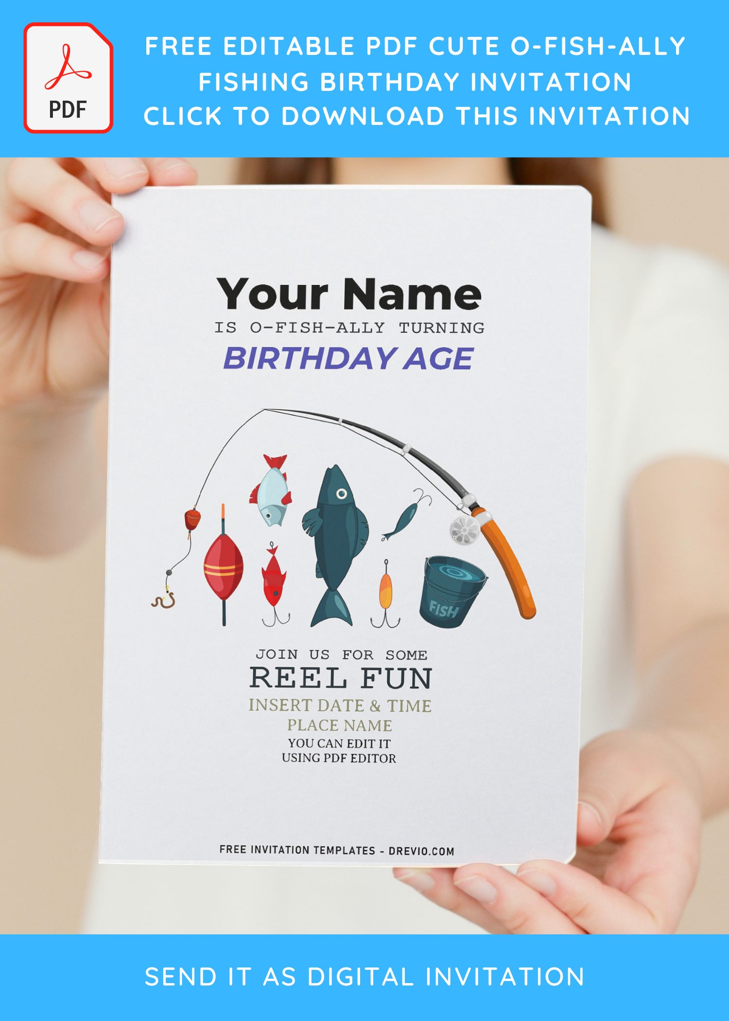 Free Editable PDF) Watercolor Fishing Themed Birthday Invitation