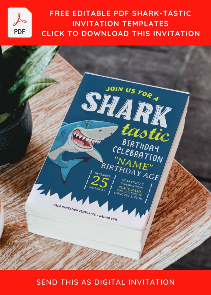 Invitation Template of (Free Editable PDF) Cute Shark-Tastic Birthday Invitation Templates 1