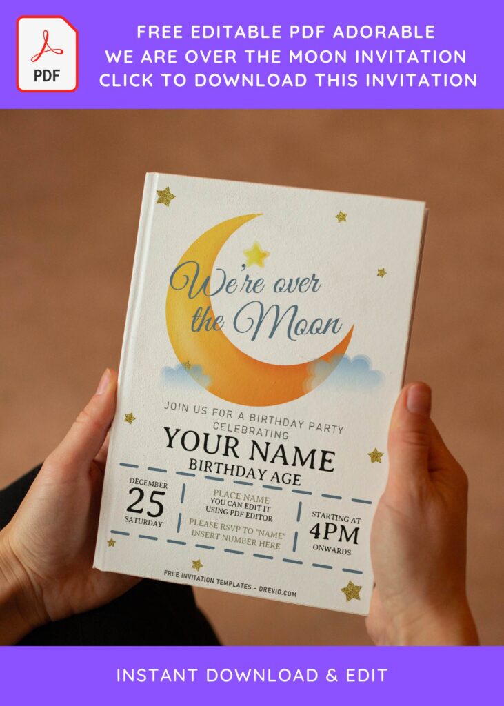 Invitation Template of (Free Editable PDF) We Are Over The Moon Birthday Invitation Templates 1