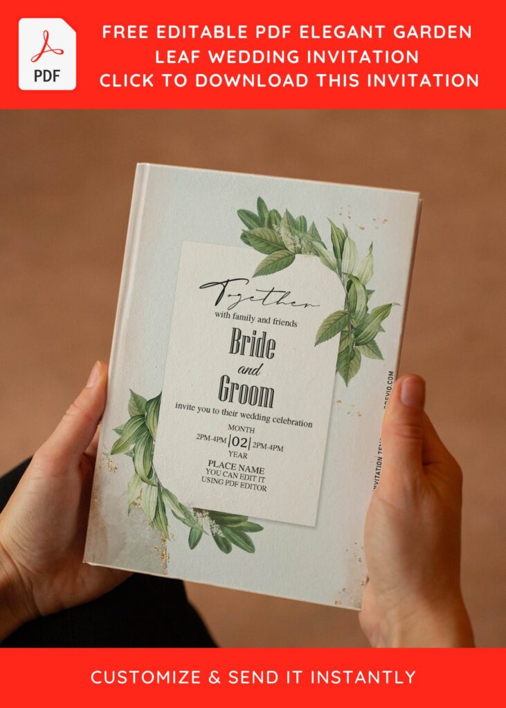 (Free Editable PDF) Elegant Garden Leaf Wedding Invitation Templates with pampas grass