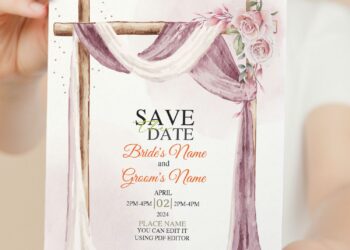 (Free Editable PDF) Enchanted Blush Floral Canopy Wedding Invitation Templates