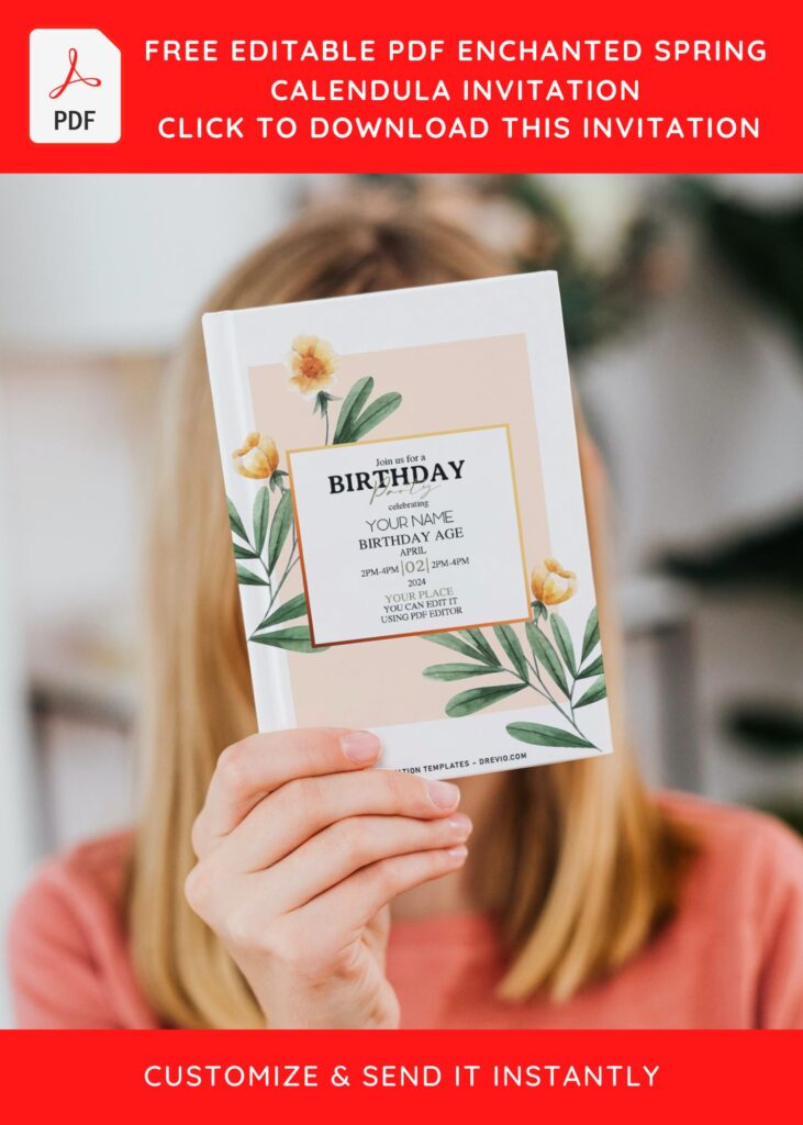 Invitation Template of (Free Editable PDF) Delicate Spring Calendula Flower Invitation Templates 3