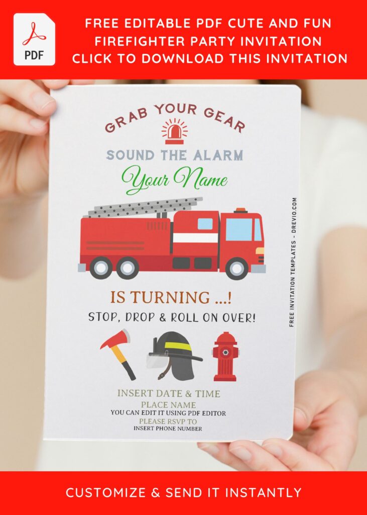 (Free Editable PDF) Simple Firefighter Kids Birthday Invitation Templates with fire hydrant
