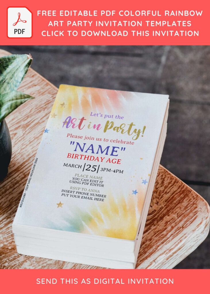 (Free Editable PDF) Colorful Tie Dye Art Party Invitation Templates