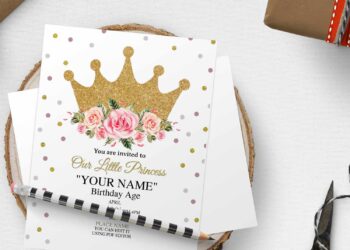 (Free Editable PDF) Sparkling Glitter Gold Floral Crown Invitation Templates with white background