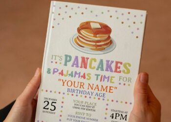 (Free Editable PDF) Colorful Pancake & Pajama Birthday Invitation Templates with white background
