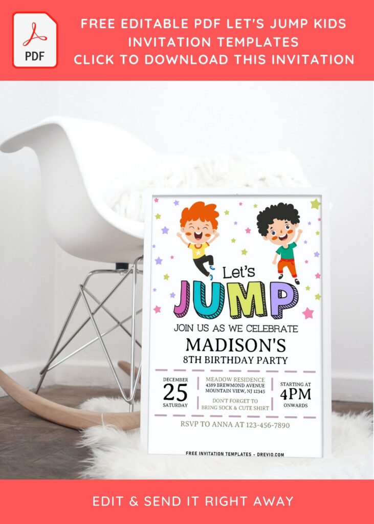 (Free Editable PDF) Jumping Kids Birthday Invitation Templates