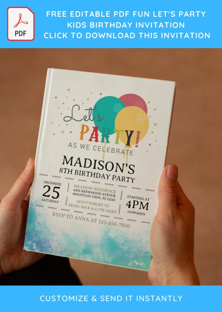 (Free Editable PDF) Fun Let's Party Kids Birthday Invitation Templates