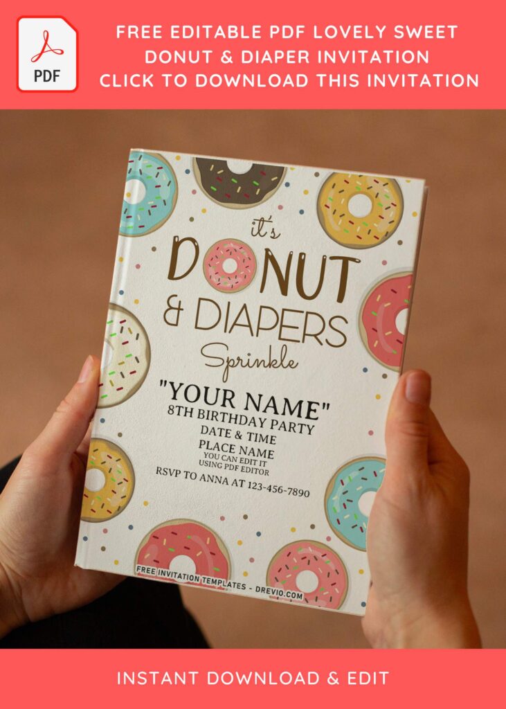 (Free Editable PDF) Lovely Donut And Diaper Invitation Templates with colorful sprinkles
