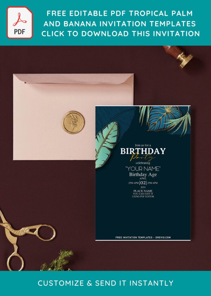 Invitation Template of (Free Editable PDF) Luxury Gold Palm And Banana Leaves Invitation Templates 1