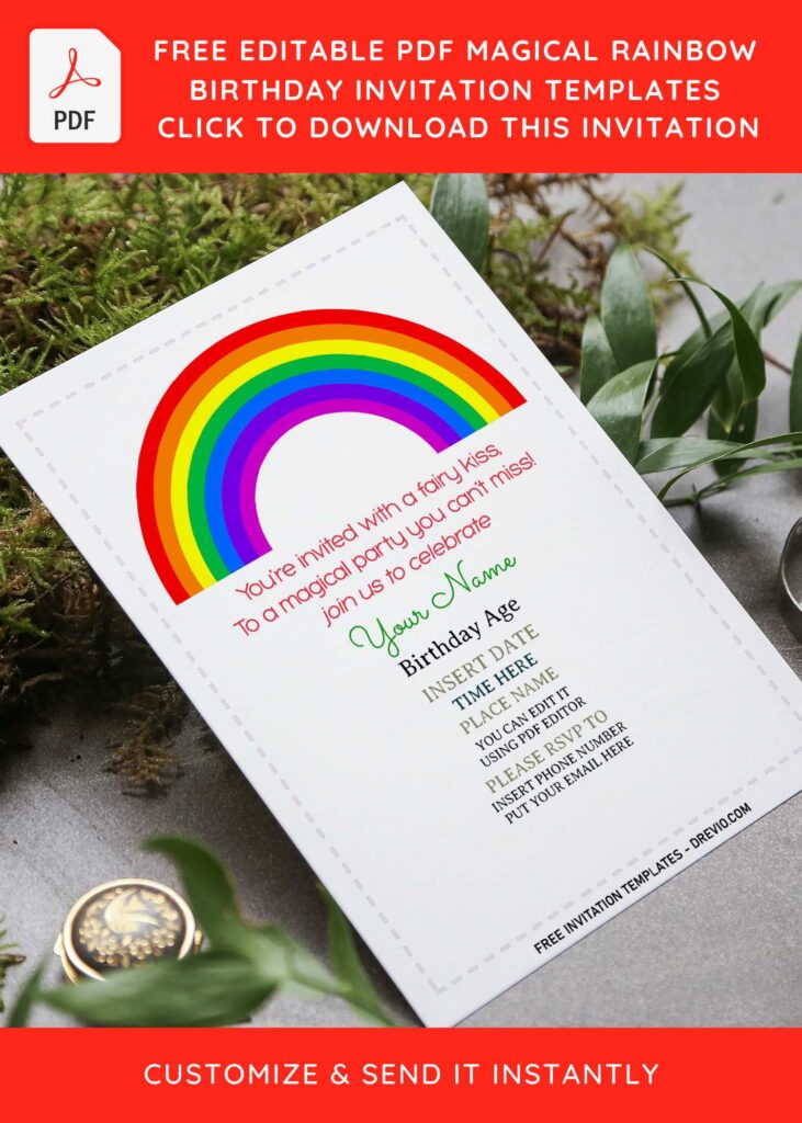 (Free Editable PDF) Magical Rainbow Kids Birthday Invitation Templates