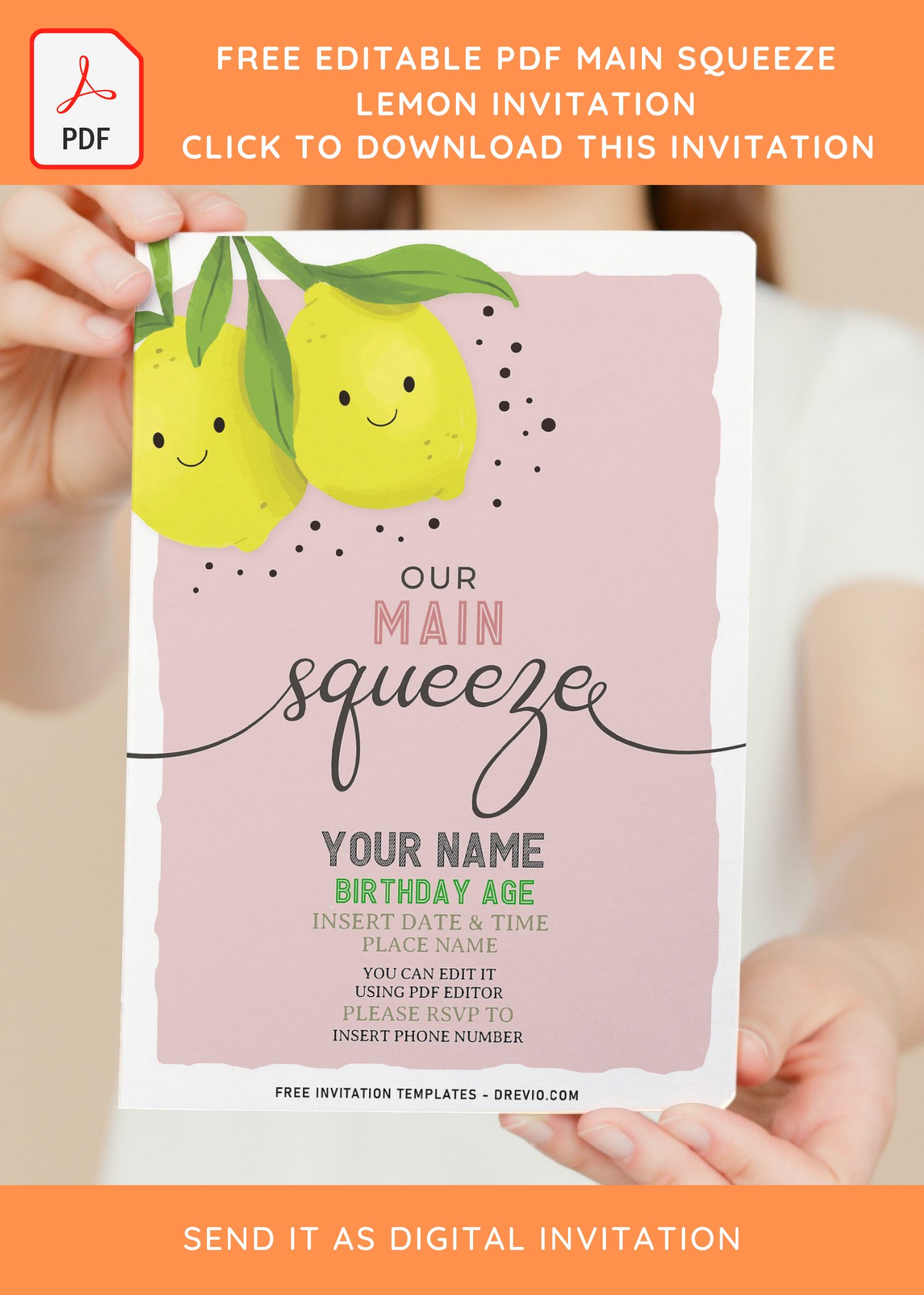Free Editable PDF Main Squeeze Lemon Birthday Invitation Templates