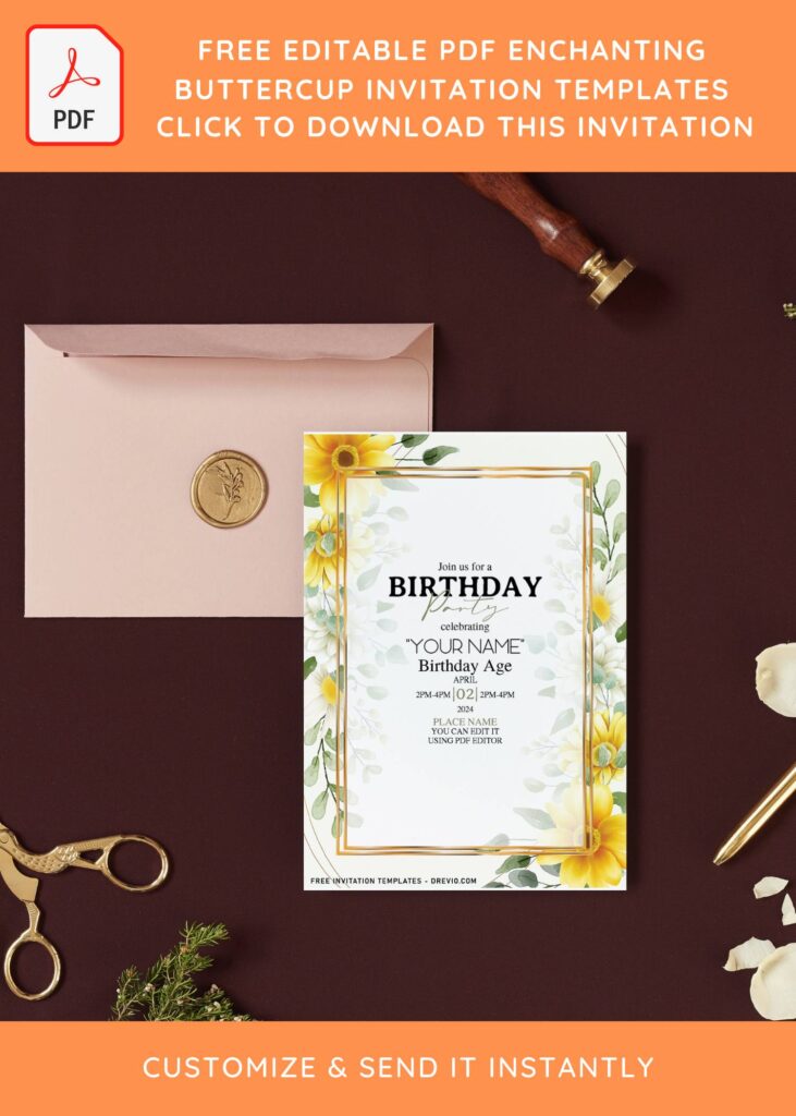 (Free Editable PDF) Classy Buttercup And Sunflower Invitation Templates