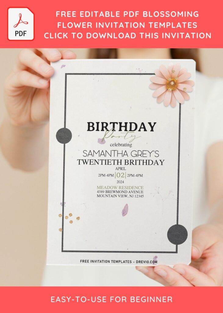 (Free Editable PDF) Modest Blossoming Floral Birthday Invitation Templates with gorgeous pink daisy