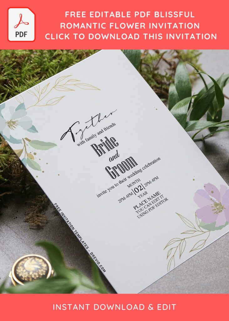 (Free Editable PDF) Blissful Romantic Floral Invitation Templates