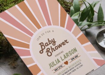 (Free Editable PDF) Painterly Boho Chic Baby Shower Invitation Templates with beautiful soft color palette