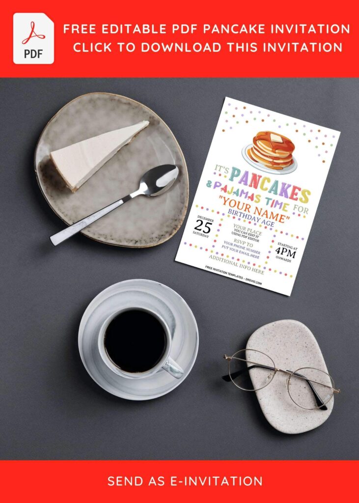 (Free Editable PDF) Colorful Pancake & Pajama Birthday Invitation Templates with colorful wordings