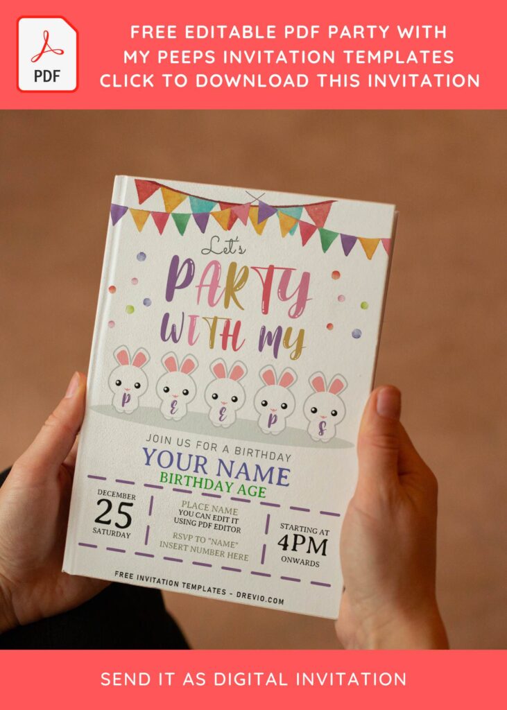 (Free Editable PDF) Lovely Party With My Peeps Kids Birthday Invitation with cute wording