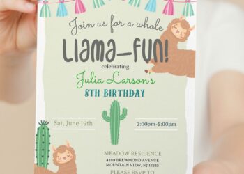 (Free Editable PDF) Chic Whole Llama Fun Birthday Invitation Templates