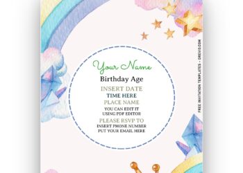 (Free Editable PDF) Simply Cute Watercolor Rainbow Party Invitation Templates with watercolor rainbow