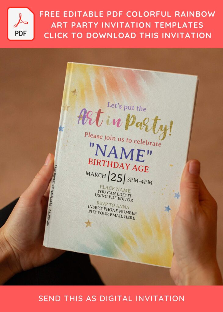 (Free Editable PDF) Colorful Tie Dye Art Party Invitation Templates with colorful stars
