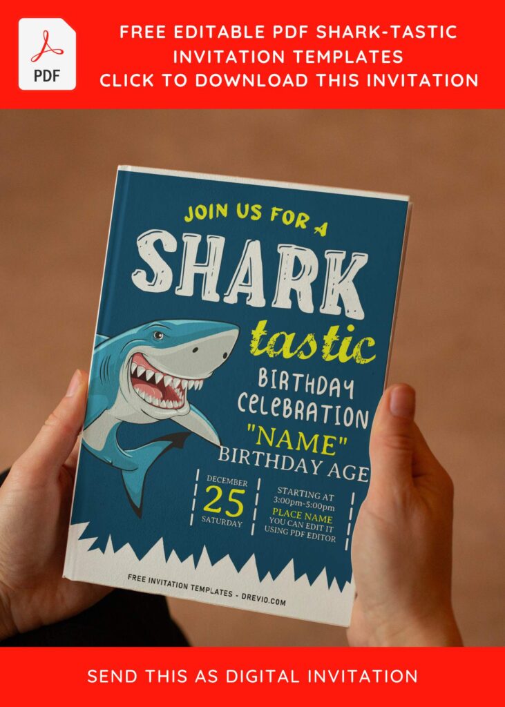 Invitation Template of (Free Editable PDF) Cute Shark-Tastic Birthday Invitation Templates 3