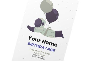 (Free Editable PDF) Cute Simple Astronaut Birthday Invitation Templates with white background
