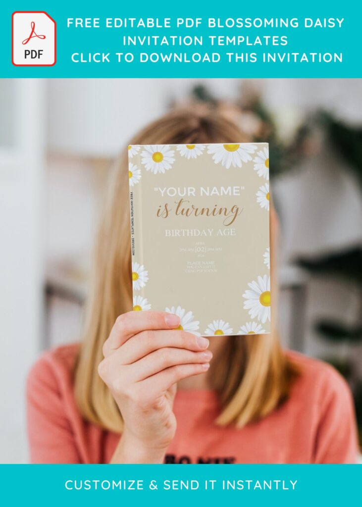 (Free Editable PDF) Blossoming Daisy Birthday Invitation Templates with honey cream background