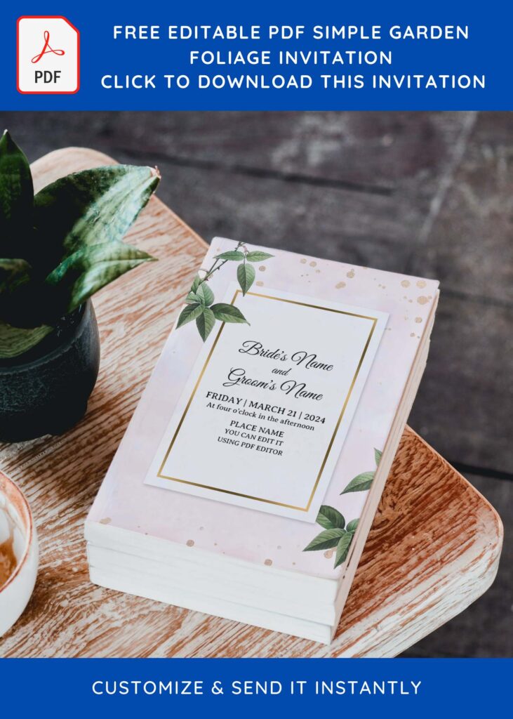 (Free Editable PDF) Simple Garden Foliage Wedding Invitation Templates