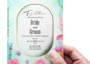 (Free Editable PDF} Spring Bliss Wedding Invitation Templates For Modern Couples with stunning gold frame