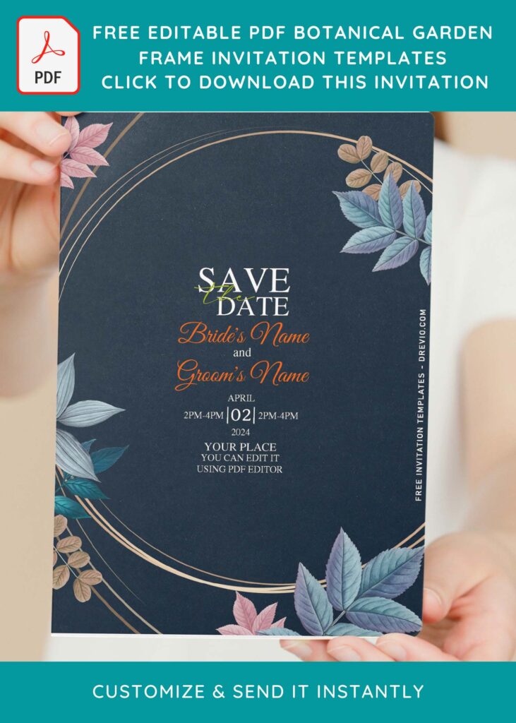 (Free Editable PDF) Botanical Garden Frame Wedding Invitation Templates with stunning foliage