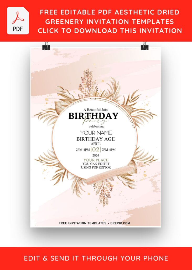 Invitation Template of (Free Editable PDF) Aesthetic Dried Greenery Invitation Templates 3