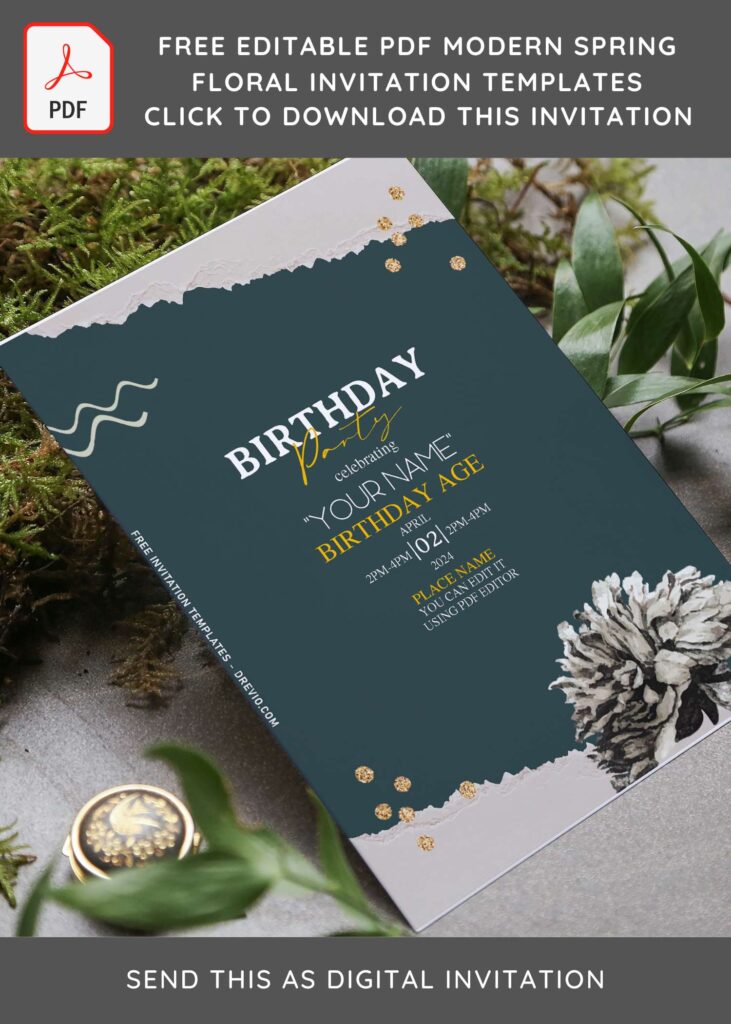 (Free Editable PDF) Stylish Spring Floral Invitation Templates with paper blooms