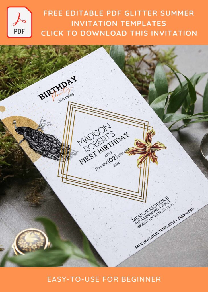 (Free Editable PDF) Aesthetic Spring Floral & Peacock Invitation Templates with beautiful flower decorations