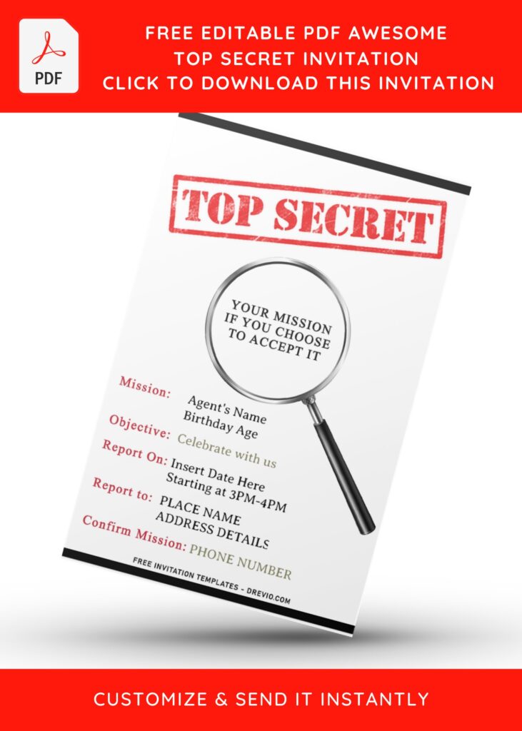 (Free Editable PDF) Top Secret X-File Themed Birthday Invitation Templates